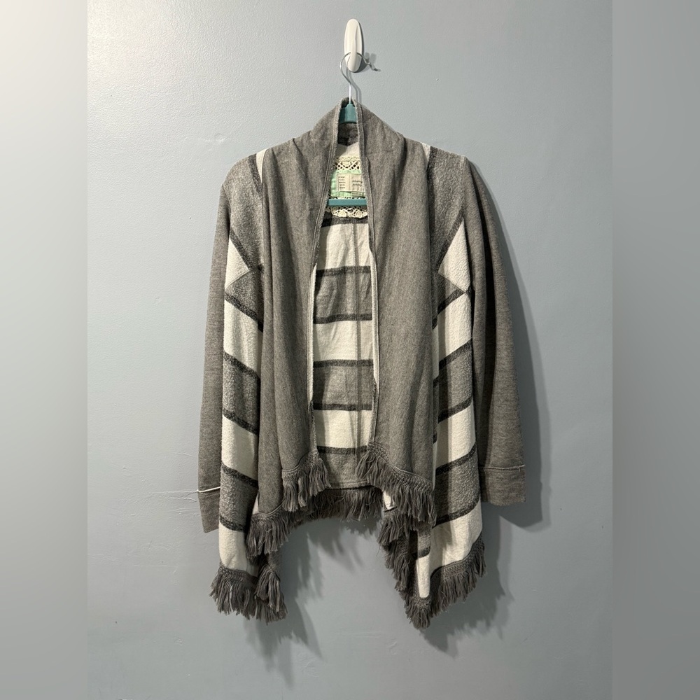 Saturday Sunday‎ Anthropologie Fringe Grey Cardigan Sweater Women’s Top Size XS